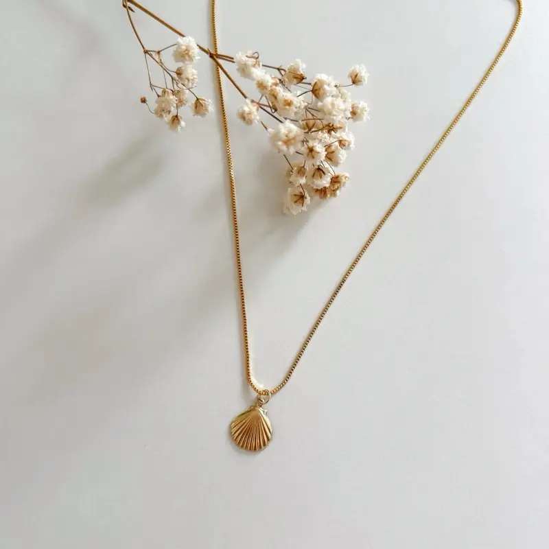 Tini Shell Necklace 14K Gold Filled Box Chain 11mm Clam Pendant Handmade Hawaii Jewelry
