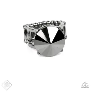 Paparazzi Accessories Showcase Social Black Ring - Hematite Rhinestone - Gunmetal - Adjustable Fit - Geometric Design