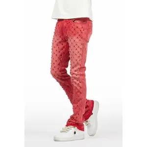 Glit Red Rhinestone Stacked Flare Jean