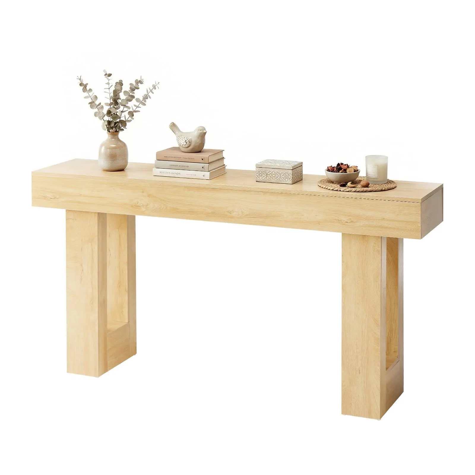 63-inch narrow combination table, sturdy wooden entry table, with a tabletop thickness of 5.9 inches and a load-bearing capacity of 155 pounds.
