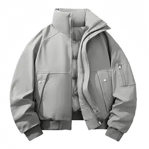 Men’s Gray Cotton-Blend Flight Bomber Jacket – Thick, Warm Coat (with Workwear Pockets)