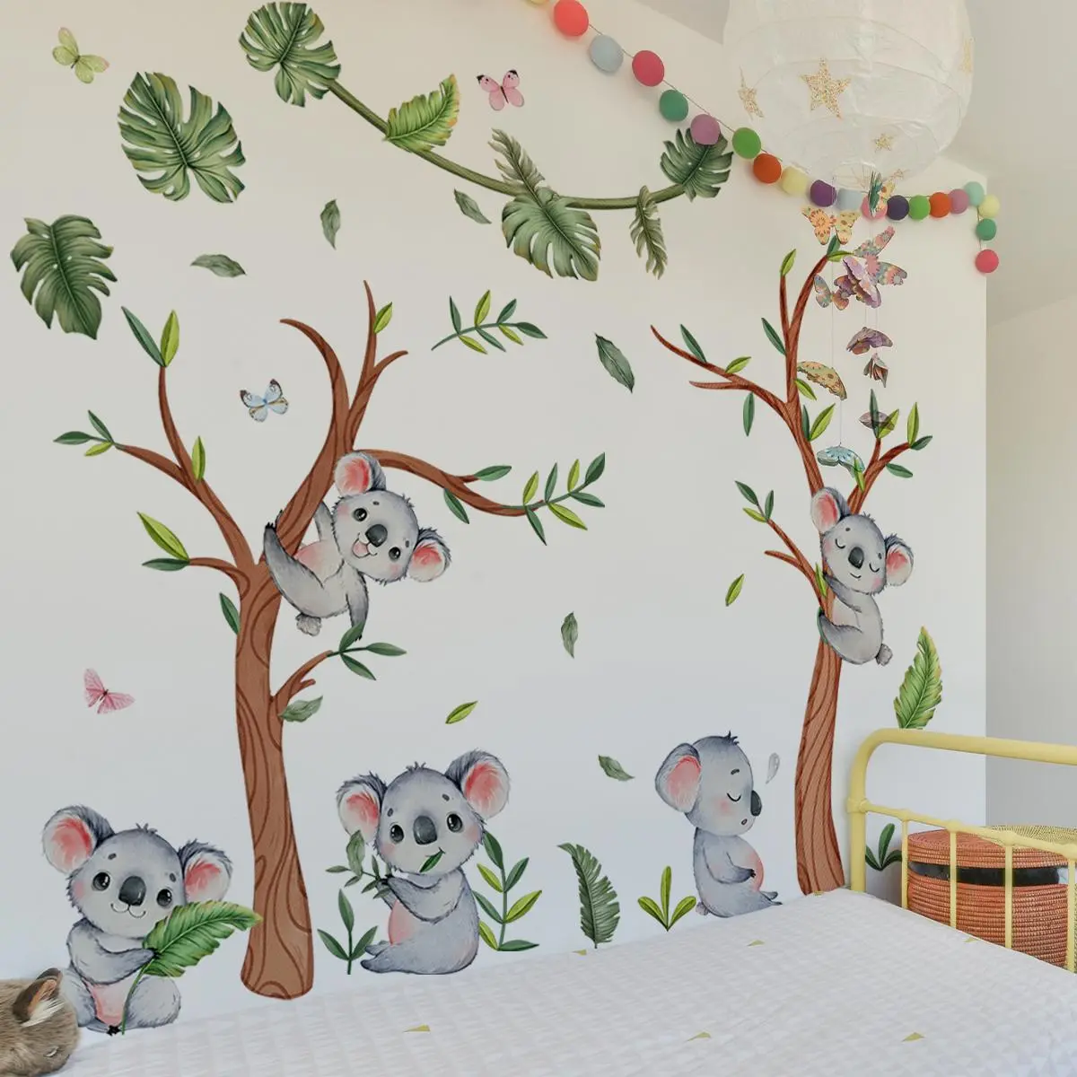 Cartoon Koala & Tree Pattern Wall Sticker, 6 Counts/set Self Adhesive Wall Decal, Wall Art Decorative Sticker for Home Bedroom Living Room, Ornaments