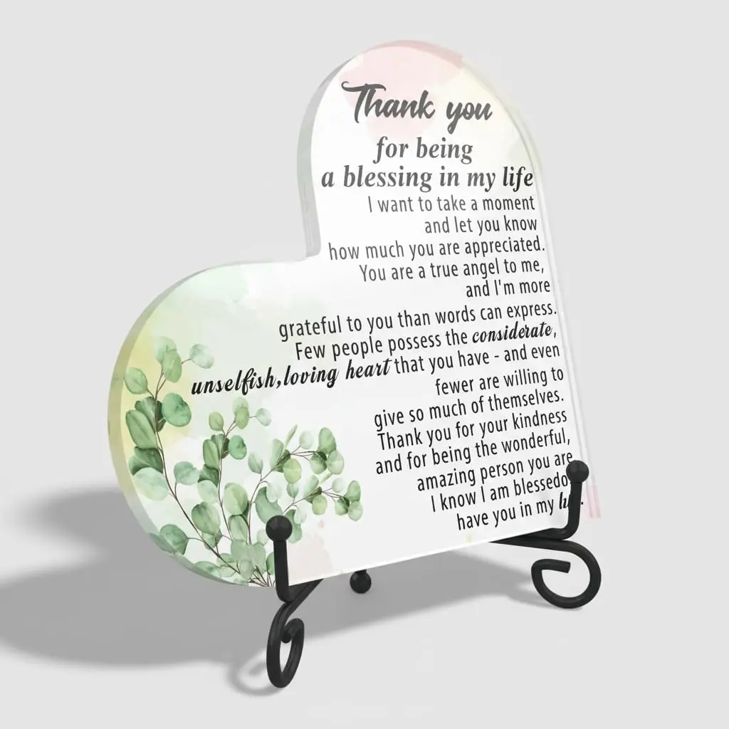 Thank You Gifts for Women Men, Thank You for Being a Blessing in My Life Acrylic Heart Plaque with Stand Desk Decor, Appreciation Gifts Thanksgiving Gifts for Family Mom Friends - A01