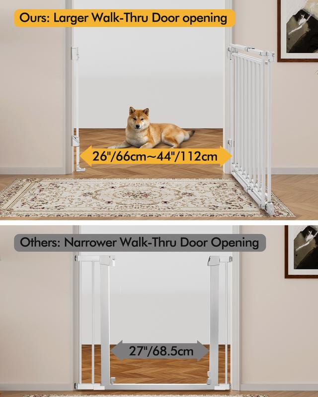 Baby Gate for Stairs Doorways & Kitchen, 26.4"-43" W x 29" H, No Bottom Bar Dog Gate, One-Handed Auto-Close, Hardware Mount Safety Gate for Dogs & Toddlers, Black