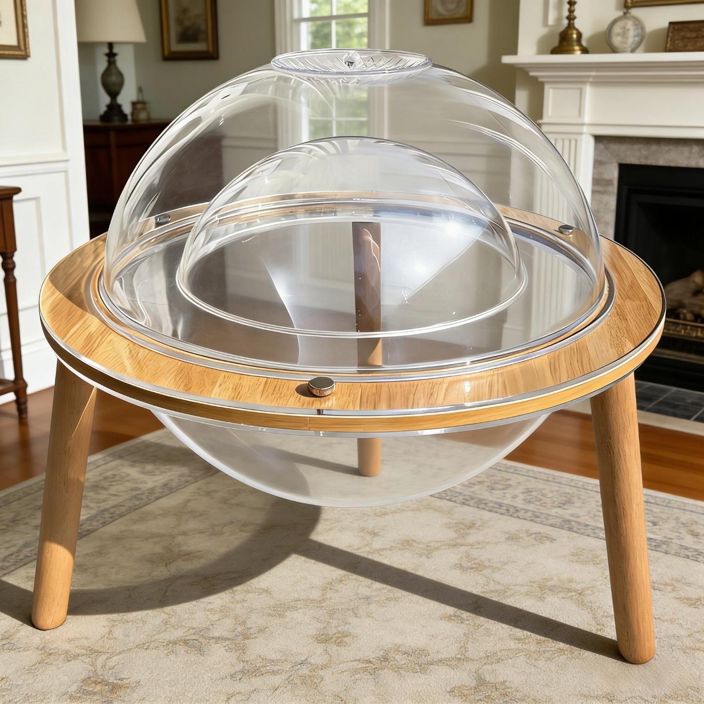 Eyisean 23.6" Acrylic Large Round Transparent Cat Cave, 2-in-1 Space-Saving Kitty Bed Fish Tank with Plywood Base, Heavy-Duty 360° Immersive Pet House, Indoor Cat Enrichment Furniture for Living Room