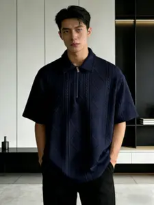 Viral Cable Knit Argyle Polo Shirt Men | Half Zip Short Sleeve Casual Top | TikTok Trendy Mens Streetwear