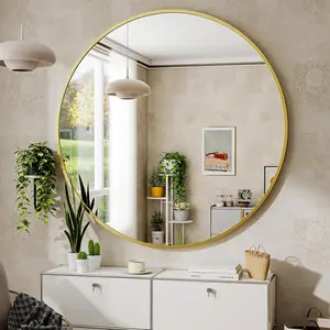 Oversized 30-inch Round Mirror - Gold Modern Farmhouse Decor for Living Room, Bathroom Wall & Vanity Area | Heavy Duty Metal Frame