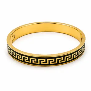 Gold Plated Greek Key Stylish Bangle Bracelet Classic For Unisex Viral Jewlery