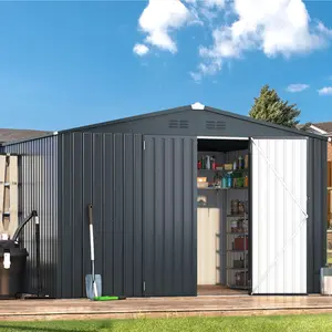 【Multiple packages arrived at different times】AECOJOY large Metal Outdoor Storage Shed with Lockable Doors, Tool Shed, Enhanced Metal Plates, Rainproof Sunproof Roof, Remote Assistance Available