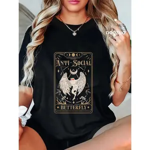 Mothman Tarot Card Antisocial Butterfly Cryptid Red Eyed T-Shirt