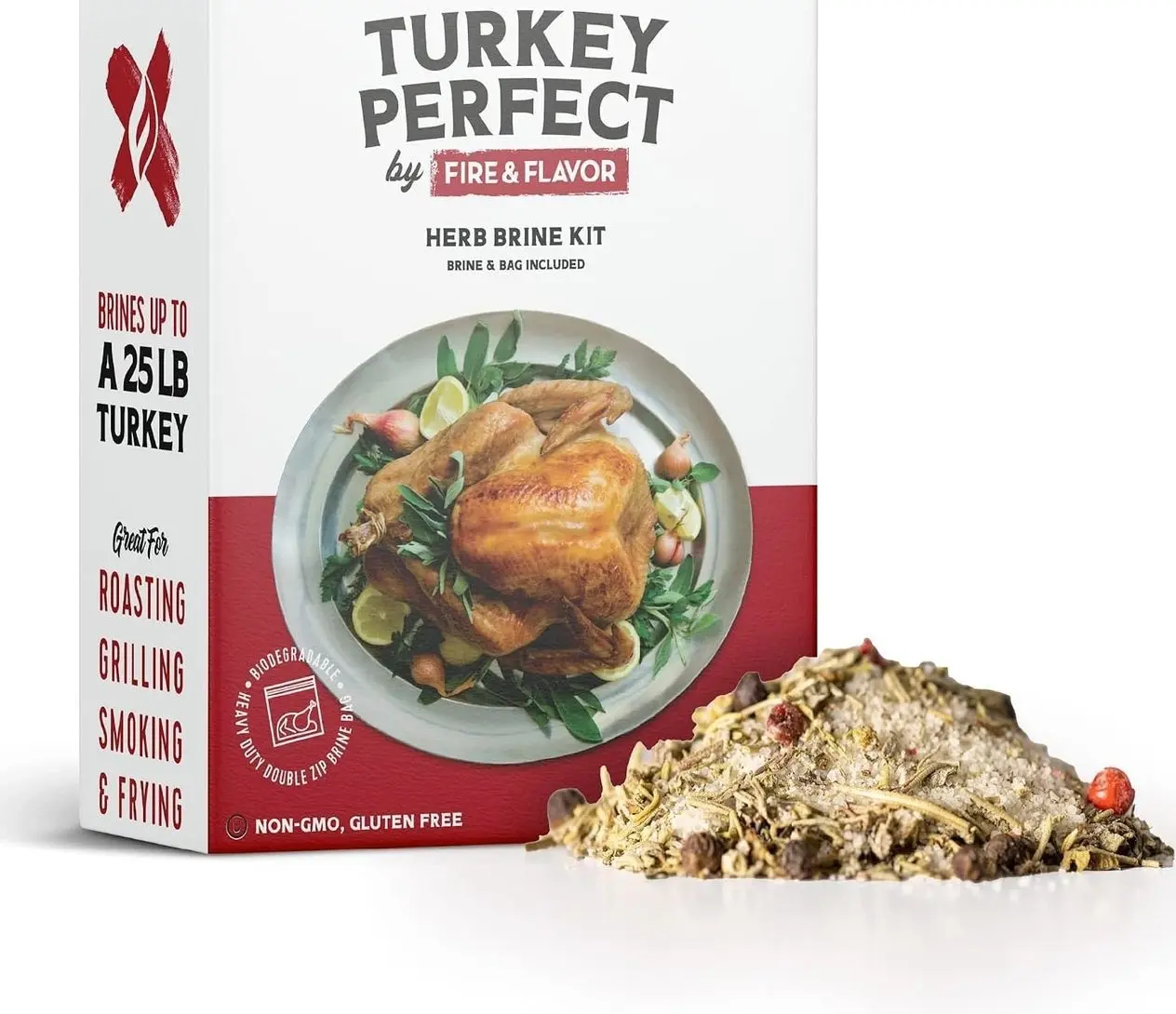 Fire & Flavor Apple Sage Turkey Perfect Brine - Turkey Brine Kit with Bag for Roasting, Grilling, Smoking, and Frying - Brining Seasonings for Cooking and Turkey Brine Bag - Turkey Brine and Rub Kit