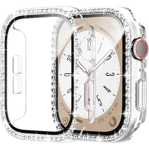 2 Pack Bling Screen Protector Case for  Watch Series 11/10 42mm, Hard PC Cover Bumper with Tempered Glass Film for iWatch 11/10 Accessories,Clear+Clear