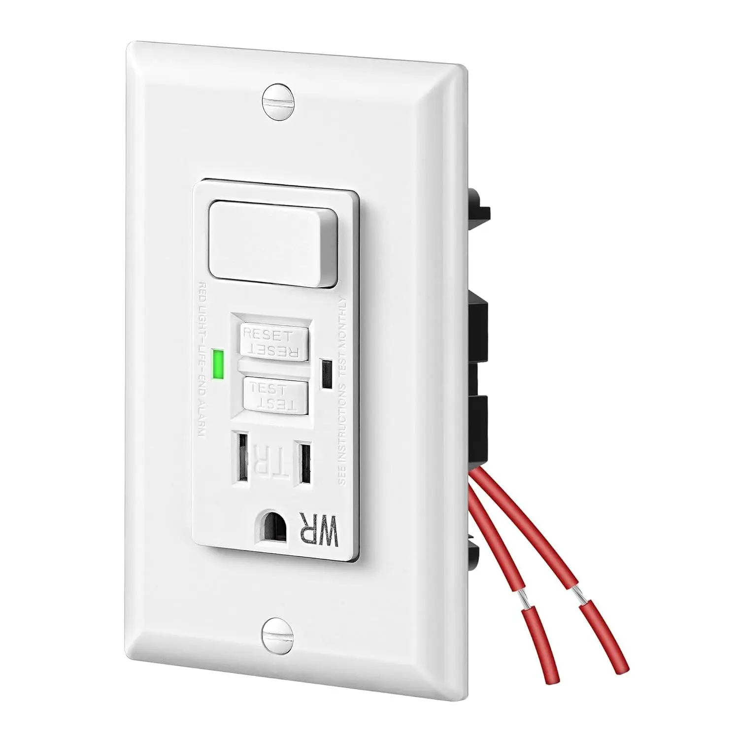 15A GFCI  Outlet Combo, Tamper-Resistant GFCI Electrical Outlet, 15 Amp GFCI Outlet, Weather Resistant Ground Fault Circuit Interrupter, Self-Test with LED , ETL Listed, White