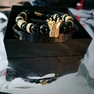 black on black and gold bracelet set