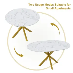 Modern Extendable Round Dining Table for 4-6 People, Minimalist Expandable Design with Carbon Steel X-Shaped Base, Sturdy Durable Space Saving Kitchen Dining Room Furniture Perfect for Small Apartments Home & Restaurant Use