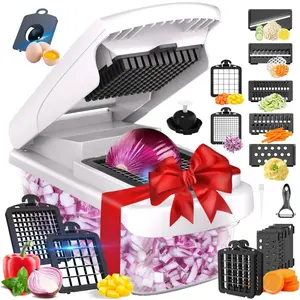 AMZ 15 in 1 Mandoline Fruit Vegetable Cutter Onion Dicer Veggie Slicer Stainless Steel Blade Plastic Body Dishwasher Safe with Container