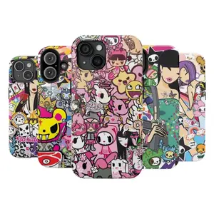 Tokidoki Inspired Double Layer Phone Case | Colorful Doodle Anime Style Tough Phone Case for iPhone 16, 15, 14, 13, 12 Pro Max Plus Series