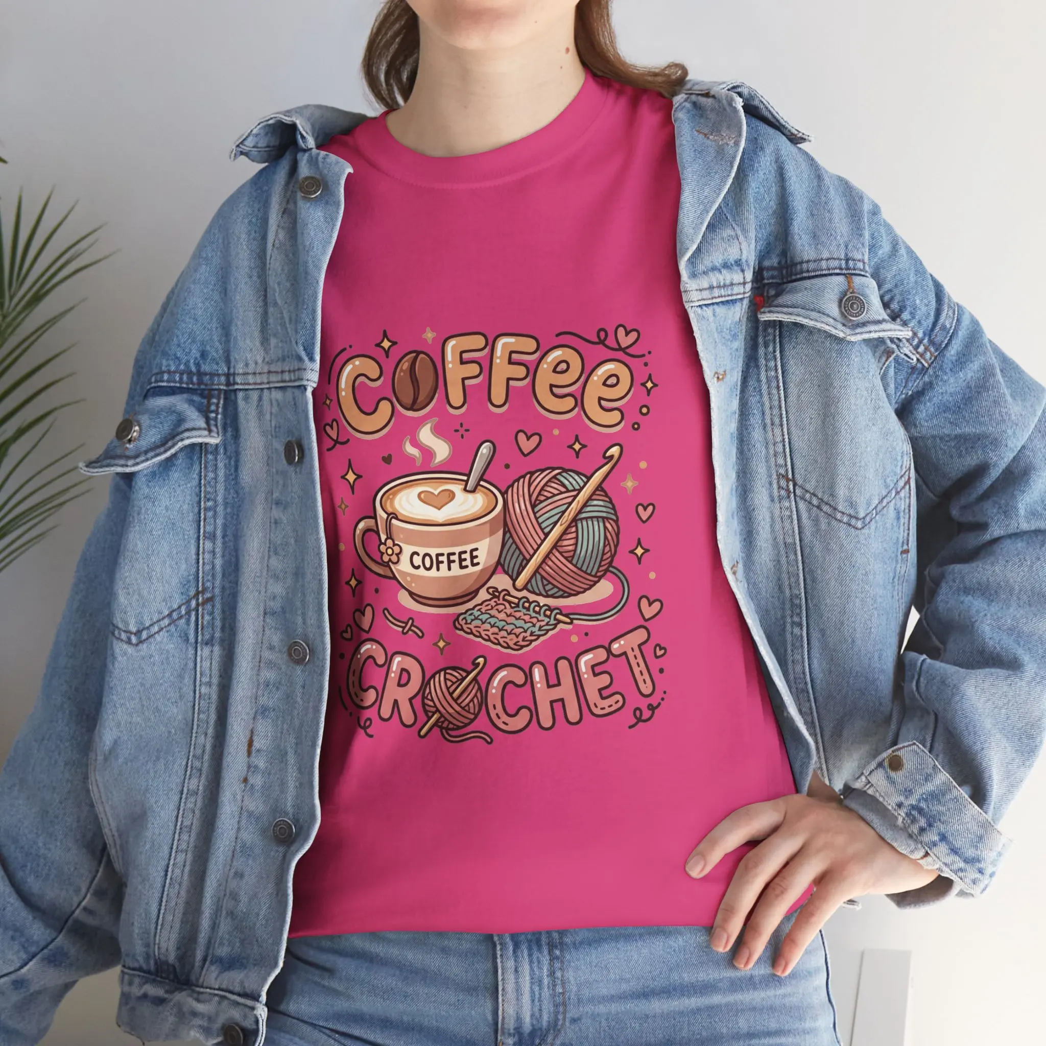 Coffee Crochet T-Shirt | Coffee Mug and Yarn Illustration
