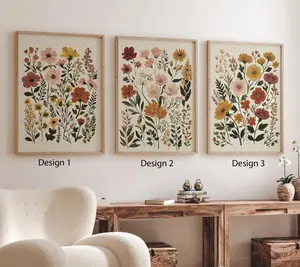 Botanical Flower Wall Art, Set of 3 Floral Posters, Neutral Floral Prints, Boho Wildflower, Ideal Gift, Home Decor, Room Decor