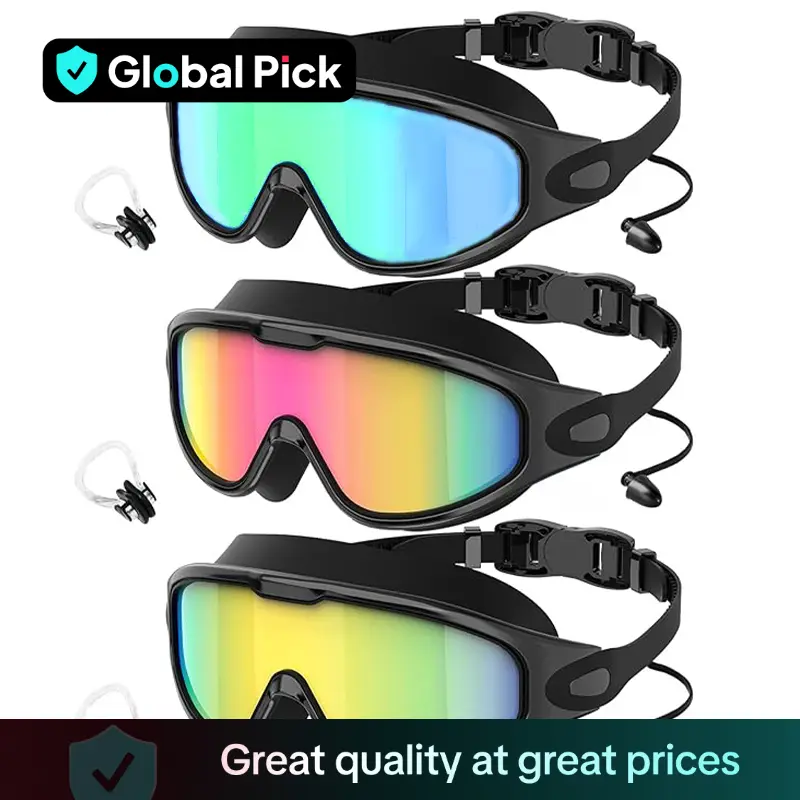 3-Pack Swim Goggles with Nose Clip for Adults and Teens, Leak-Proof Design for Full Protection, Comfortable and Stylish for Pool Beach Open Water