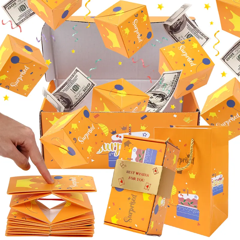 14/22pcs High-Elasticity Pop Gift Box Happy Birthday Gift Money Box - DIY Folding Bounce Gift Box up - Gift Idea for for Women Men Best Friend Girlfriend Wife Sister Fun Versatile, Available in two sizes, Creative Gift