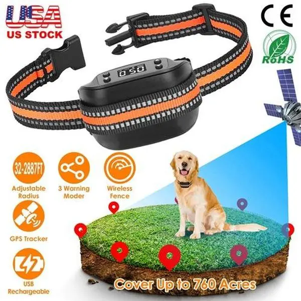 2-in-1 Wireless GPS Dog Fence & Tracking Collar - IPX6 Waterproof Pet Containment System with Anti-Bark, Vibration, Audible Alert Modes & Digital Display for All-Size Dogs