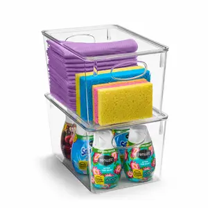 Sorbus Plastic Storage Clear Bins with Lid, 2 Pack - Stackable Pantry Organizer Box Containers Kitchen Set