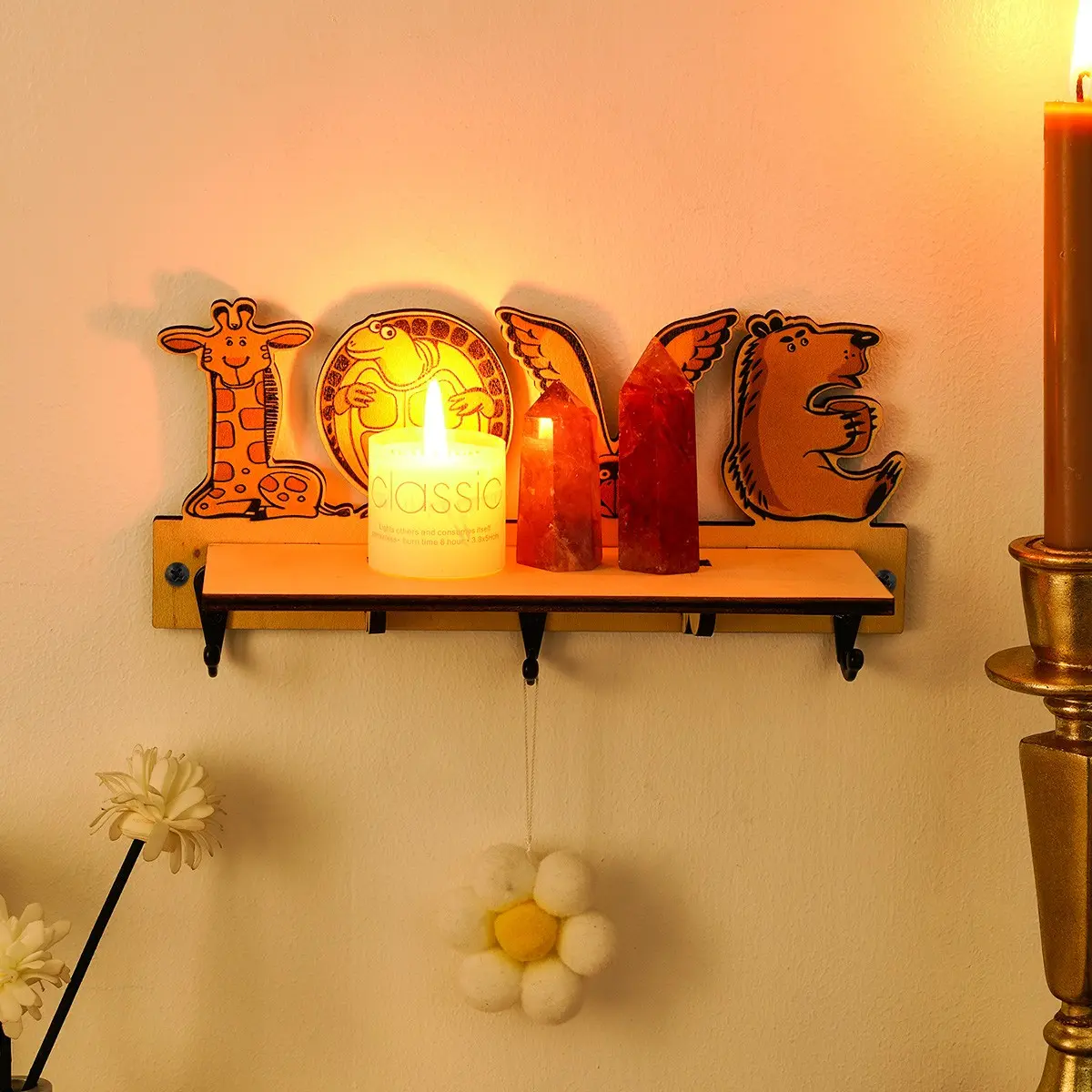 Cartoon Animal Letter Love/home Decorative Floating Shelves, Wall Mounted Shelf, DIY Assembly Wall Mounted Hooks, Home Interior Decoration for Living Room