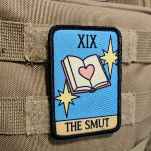 the smut tarot card funny cute  2"x3" morale patch with hook and loop backing spicy book meme