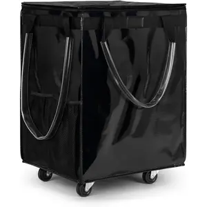 (Large, Black)  Grocery Bag  5 Wheels, Foldable Rolling Tote Carries Up to 76lb Shopping Trolley, Rolling Bag with 3 Handles, Zipper Clouser Rolling Tote Bag with Wheels for Laundry