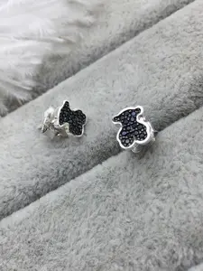 Women's Pure Silver Color Motif Earrings with Spinel Stones, Mini Stud Design for Daily Wear Jewelry Accessory, Artificial Zircon Earrings