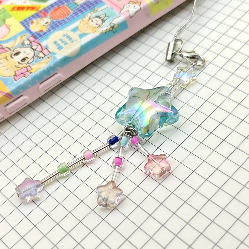 1pc Iridescent Aurora Star Phone Charm Phone Decoration Phone Ornament Creative Tassel Star Pendant Including Colorful Beaded Accessories for Phone Cases USB Drives and Keychains Sweet Dreamy Girly Style Jewelry