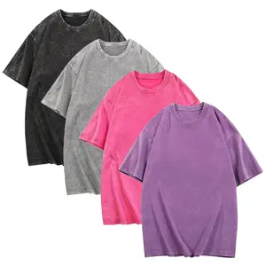 Holafish 4Pcs Men's Cotton T-Shirts Oversized Half Short Sleeves Loose Fit Acid Washed Vintage Casual Tops, Unisex Retro Street Style Tshirt Menswear