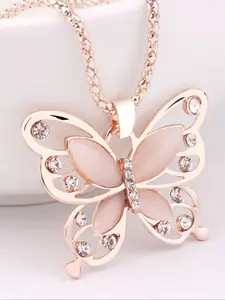 Elegant Butterfly Pendant Necklace, Long Sweater Chain with Rhinestones, Perfect Gift for Women, Autumn Winter Jewelry Accessory, Exquisite Chain Jewelry
