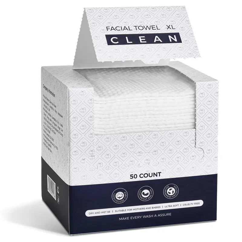 Disposable Face Towels, Viscose Biodegradable Large Dry Wipes, Super Soft & Thick Face Cleansing Towels, Daily Facial Tissues for Skin, Makeup Removing,Facial Clean,Nursing,Travel (50 Count)