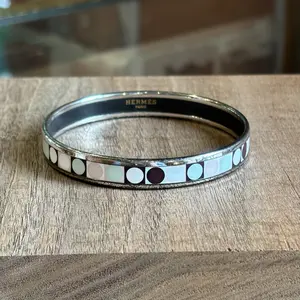 Pre-owned HERMES Narrow Enamel Dots and Squares Bangle