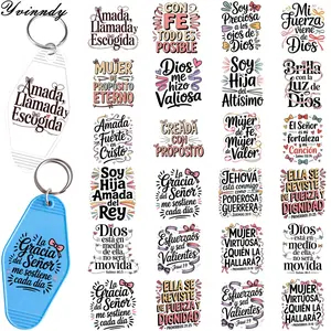 48Pcs/SetColorful Christian Quotes IY Motel Keychain UV DTF Transfer Sticker For Key Chain Personal Accessories