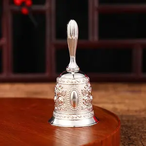 Vintage Floral Hand Bell, Silver Color, Elegant Design, Striped Handle, Clear Sound, Home Decor, Ornaments, Teaching Aid, Gift Idea