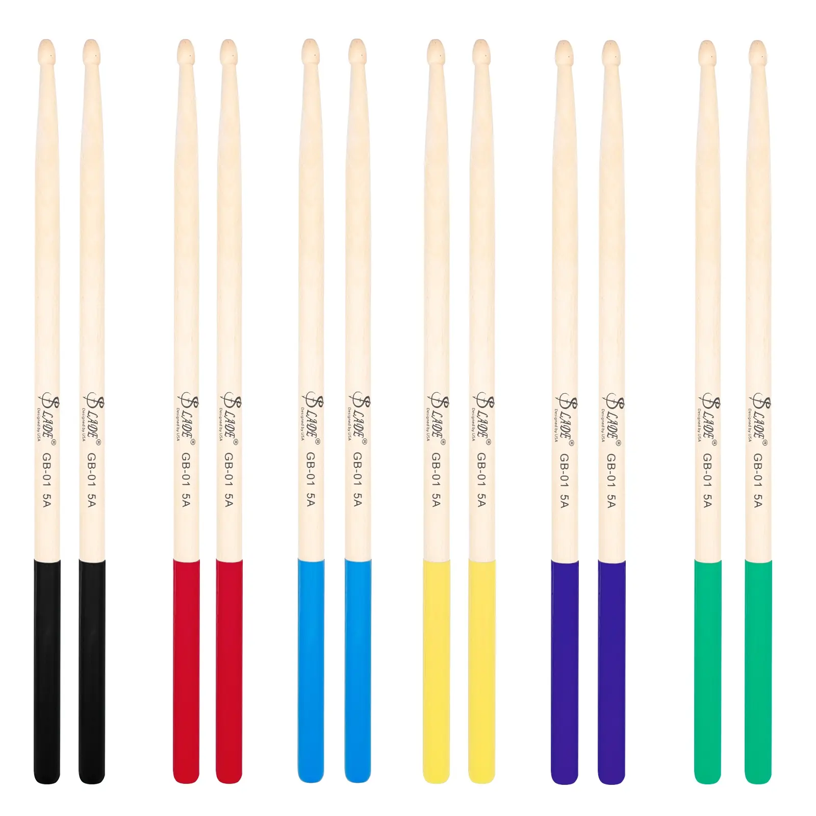 Slade 5a/7a Maple Drumsticks, Non-Slip Grip, Durable Wood Material, Ideal for All Skill Levels, Professional Drumming Experience