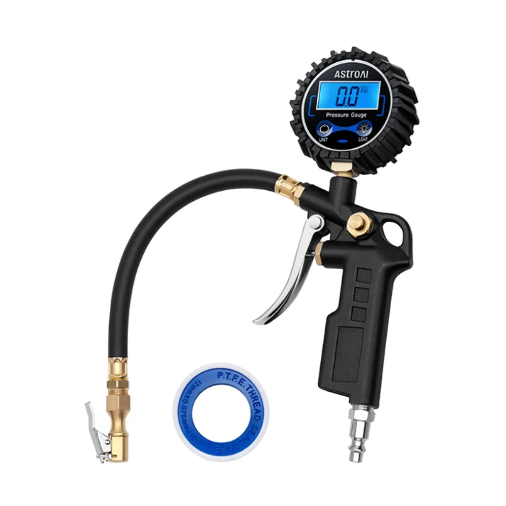AstroAI Digital Tire Pressure Gauge with Inflator, 3-250 PSI Air Chuck & Compressor Accessories Heavy Duty with Quick Connect Coupler, 0.1 Display Resolution, 1Pack Standard