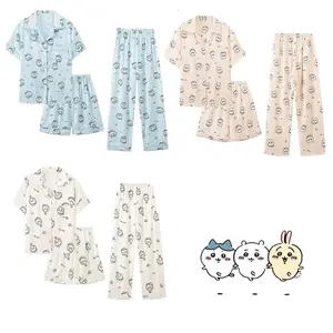 Chiikawa Usagi Hachiware Pajamas Girls Summer Ice and Snow Silk Short-sleeved Summer Thin Home Clothes Three-piece Set