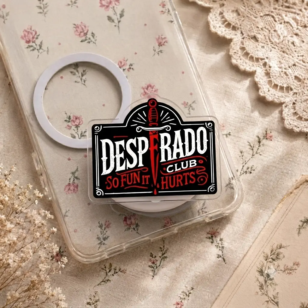Alternative Style Desperado Club Dagger Acrylic Phone Grip - Aesthetic Spooky Quote Griptok