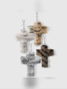 Vintage Y2K Trendy Plush Gradient Cross DIY Keychain, Fashion Statement Bag Accessory, Casual Style for All Seasons