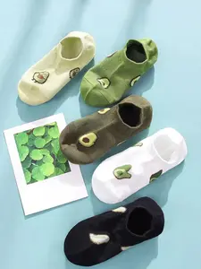 5 Pairs of Women's Fresh Avocado Green No-Show Socks – Cool summer vibes, invisible low-cut style, breathable pure cotton, ideal match for sandals, sneakers & loafers