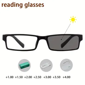 FYTOO Photochromic Y2K Reading Glasses X3072SH&LHB Large Square Titanium Frame Auto-Tinting 3 Accessories Unisex Gift for Parents