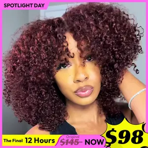 UNice 250% Density Reddish Brown Fluffy Layer Burmese Curly Wig No Slip Glueless Pre-cut 7x5 HD Lace Closure Human Hair Wigs with Layer Finger Coil Ends 16 Inch Beginners Friendly Natural Looking #SpotlightDay#Summervibes