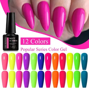 Fluorescent Color Gel Nail Polish Set, 12pcs/set Soak Off DIY Manicure Nail Gel Varnish, UV Gel Nail Art Design for Women & Girls, UV Light Gel