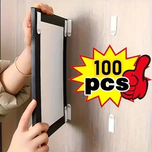 100pcs/50pairs No-Drill Picture Hangers, Wall Hanger Hook, Easy To Remove, Traceless Frame Hanging Straps, for Wall Decoration and Storage, Halloween and Christmas Decorations, Living Room Bedroom Wall Decor, Home Display and Daily Office Use
