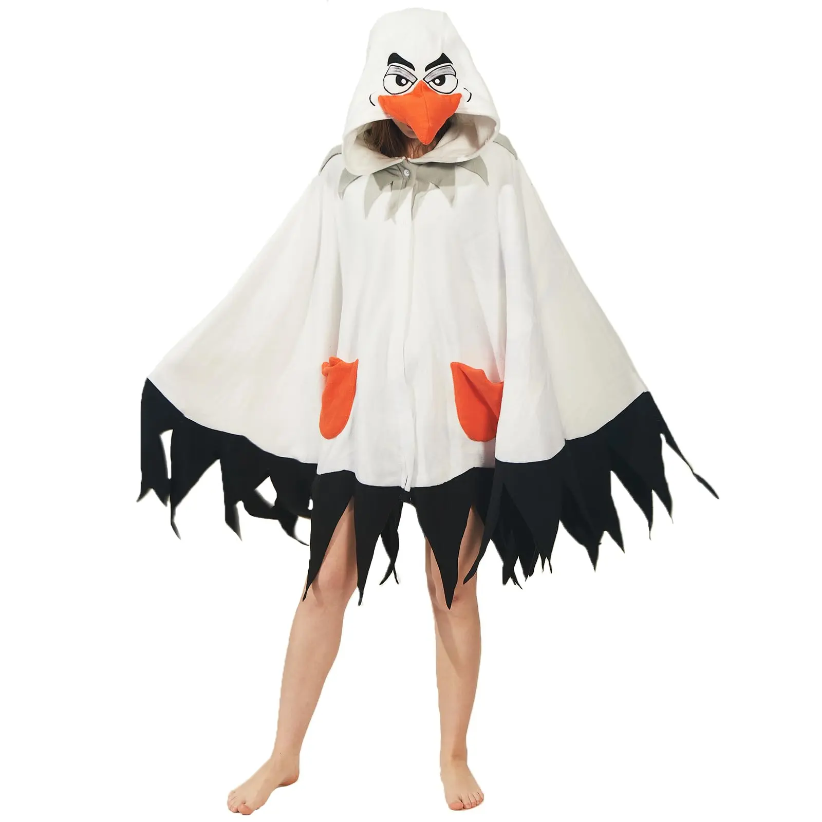 Seagull Unisex Hooded Fleece Cape, Seagull-Themed Ghost Face Horror Cosplay Costume for Parties, Machine Washable Clothes, Accessories, Women's Clothes, Christmas, Knitting, Cold Wash, Normal Type, Outfits, Plain, Polyester