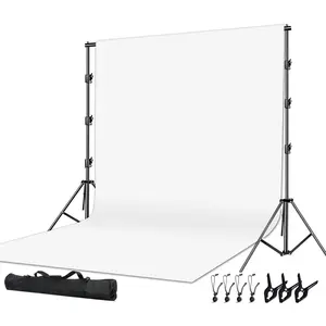 Photo Video Studio 10 x12ft  Cotton White Muslin Backdrop with 10 x 10ft Stand Photography Background Support System Kit Clamp, Clips,Carry Bag